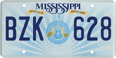 MS license plate BZK628