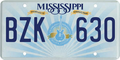 MS license plate BZK630