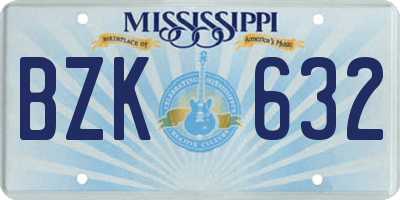 MS license plate BZK632