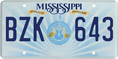 MS license plate BZK643