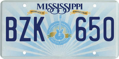 MS license plate BZK650