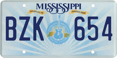 MS license plate BZK654