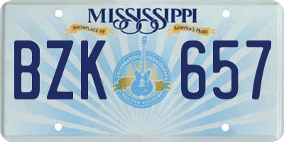 MS license plate BZK657