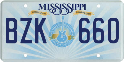 MS license plate BZK660