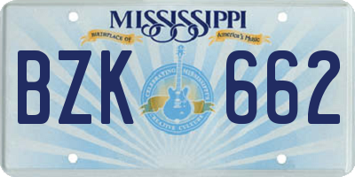 MS license plate BZK662