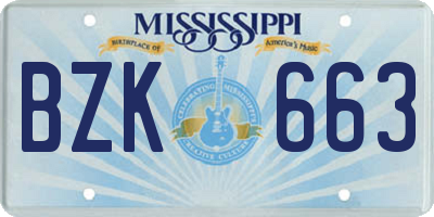 MS license plate BZK663