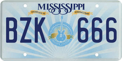 MS license plate BZK666