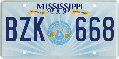 MS license plate BZK668