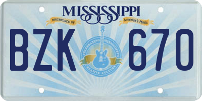 MS license plate BZK670