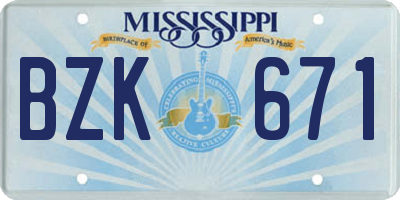 MS license plate BZK671