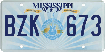 MS license plate BZK673