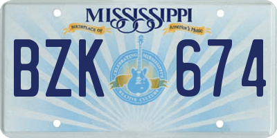 MS license plate BZK674