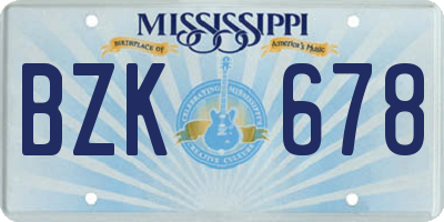 MS license plate BZK678