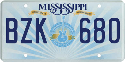 MS license plate BZK680