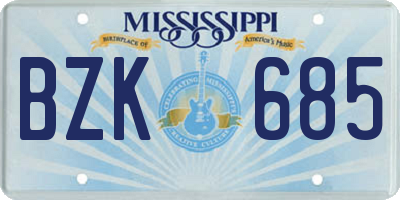 MS license plate BZK685