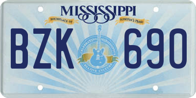 MS license plate BZK690