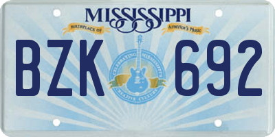 MS license plate BZK692