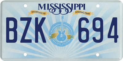 MS license plate BZK694