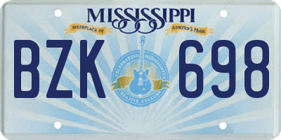 MS license plate BZK698