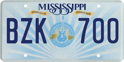 MS license plate BZK700