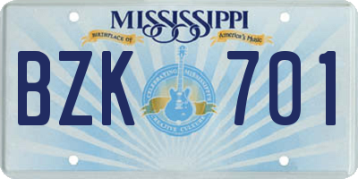 MS license plate BZK701