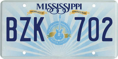 MS license plate BZK702