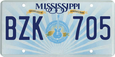MS license plate BZK705