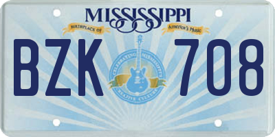 MS license plate BZK708