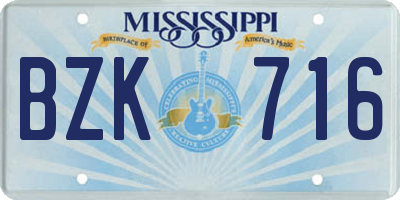 MS license plate BZK716