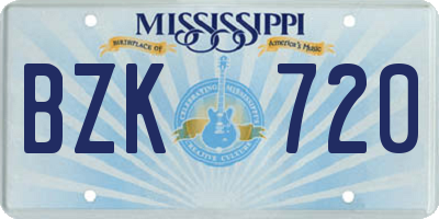 MS license plate BZK720