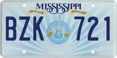 MS license plate BZK721