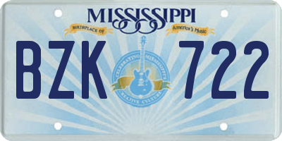 MS license plate BZK722
