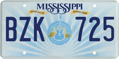 MS license plate BZK725