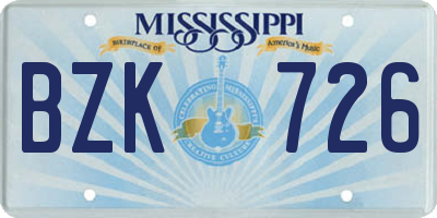 MS license plate BZK726