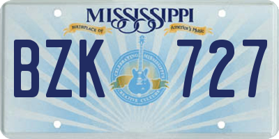 MS license plate BZK727