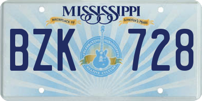 MS license plate BZK728