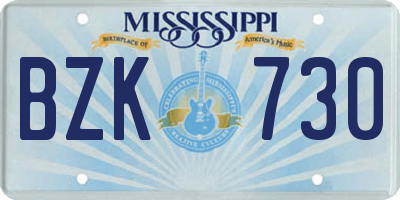 MS license plate BZK730