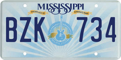 MS license plate BZK734