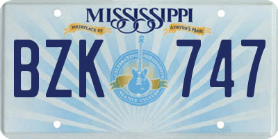 MS license plate BZK747