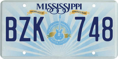 MS license plate BZK748
