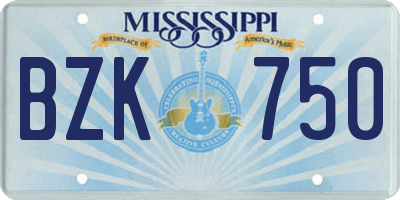 MS license plate BZK750