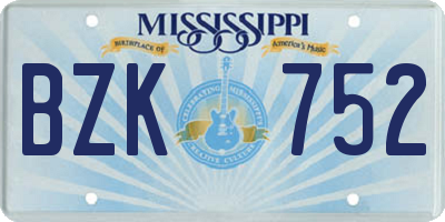 MS license plate BZK752