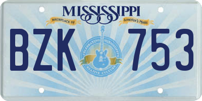 MS license plate BZK753