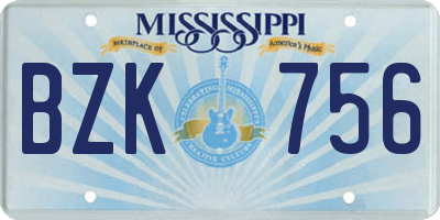 MS license plate BZK756