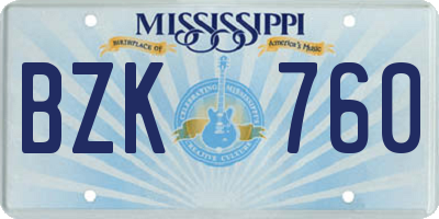 MS license plate BZK760