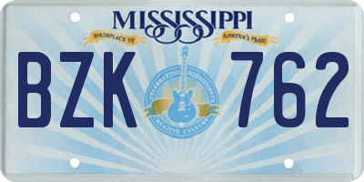 MS license plate BZK762