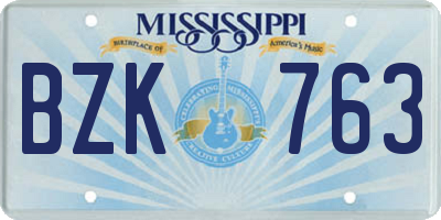 MS license plate BZK763