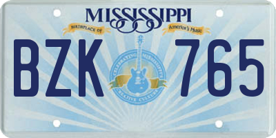 MS license plate BZK765
