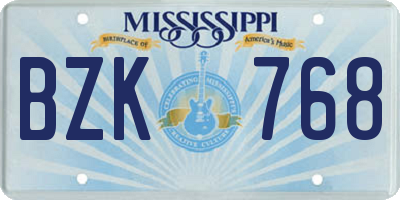 MS license plate BZK768
