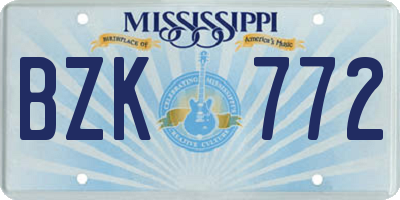 MS license plate BZK772
